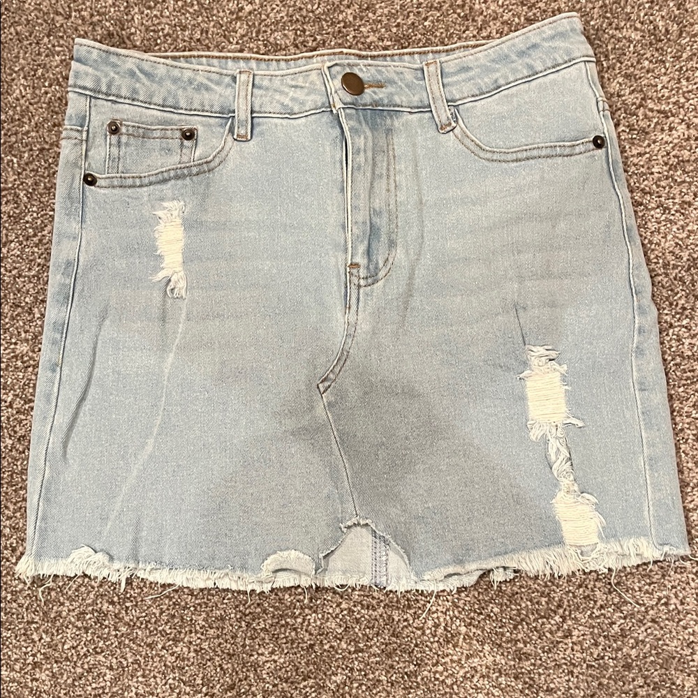 Lulu's Light Blue Ripped Denim Mini Skirt